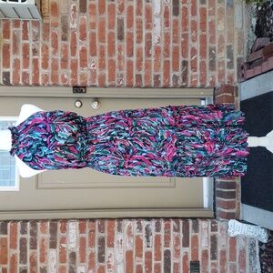 Nicole Miller Womens Pleated Satin Halter Midi Dress Size S Art To Wear Bohemian